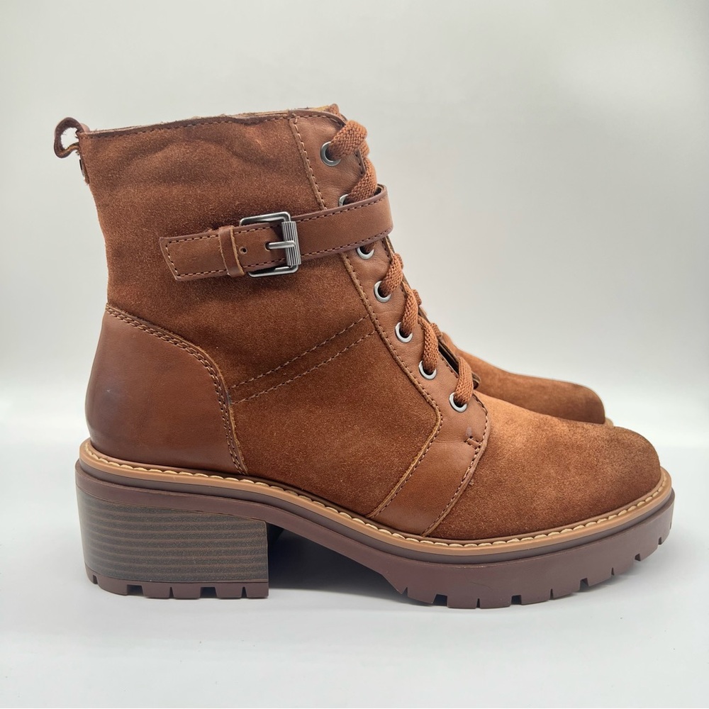 Naturalizer Womens Size 11 Tawny Brown Suede Leather Lace Up Combat Ankle Boots‎